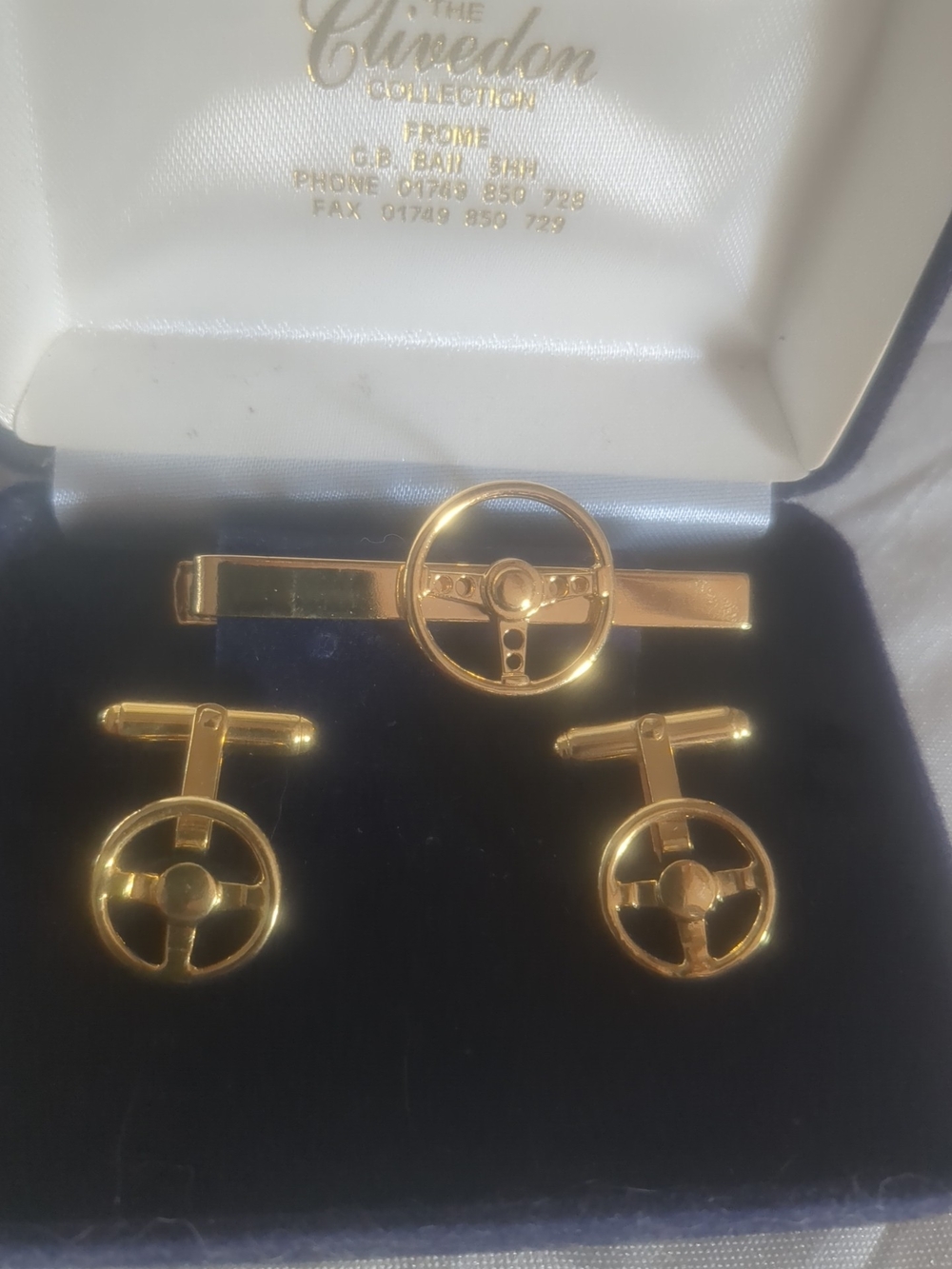 Gold Steering Wheel Tie Clip and Cufflink Set